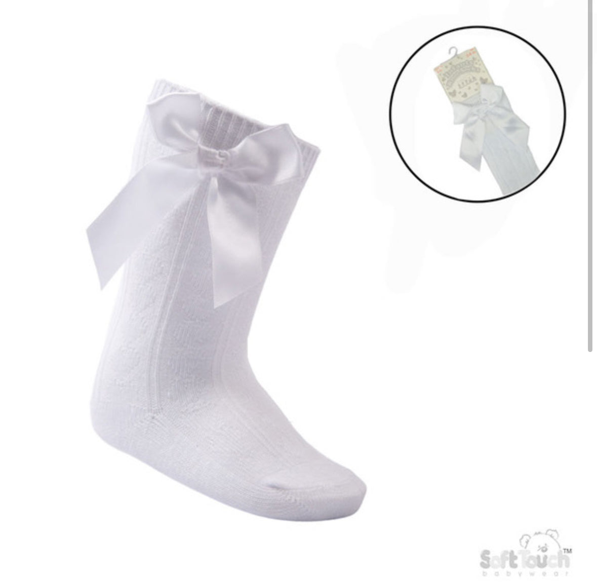 White knee high bow socks